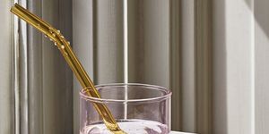Drink, Food, Glass, Spoon, Table, Interior design, Drinking straw, Cutlery, 