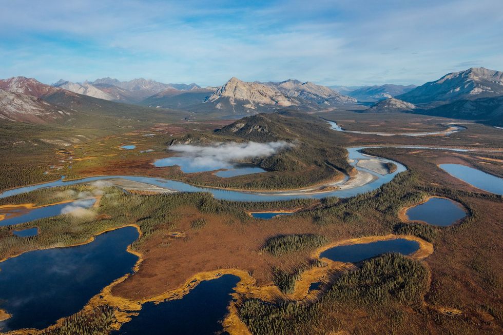 Het stroomgebied van de Alatna die vanuit de Brooks Range in Alaska zuidwaarts stroomt is nu een corridor voor wilde dieren die naar de Noordpool trekken waar het steeds warmer wordtHet aantal bevers stijgt explosief Hun vijvers zoals die geheel links op de foto zullen de dooi van de permafrost versnellen