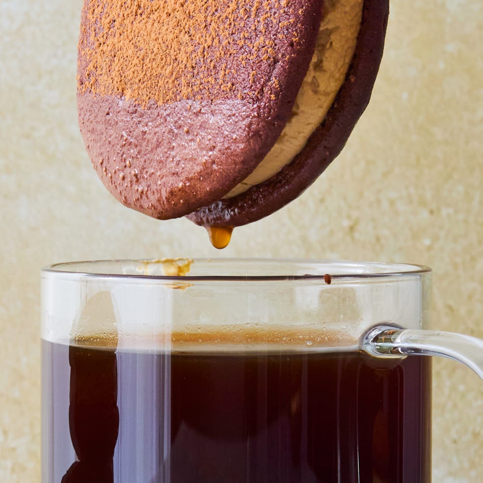 chocolate whoopie pies with cream sandwiched between