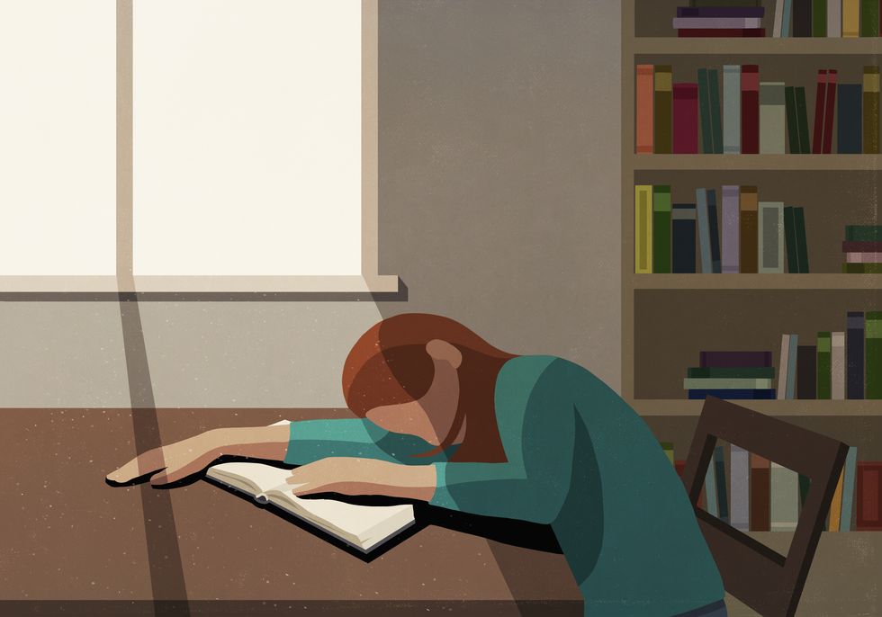 animated tired student