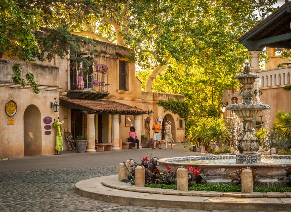 fountain and courtyard at tlaquepaque arts  crafts shopping center in sedona, arizona photo by greg vaughn vw picsuniversal images group via getty images