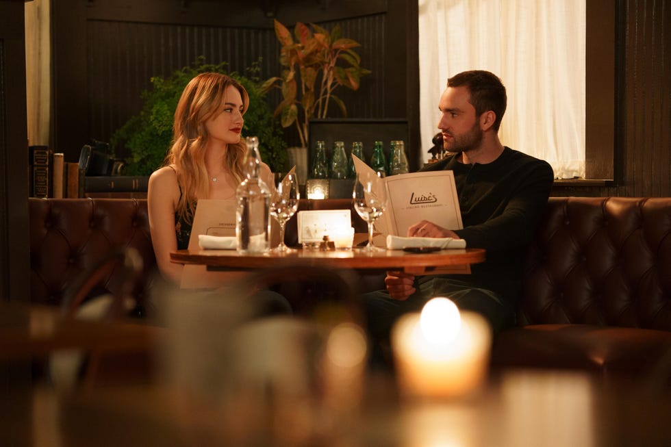 tell me lies    “hot blooded”   episode 102    lucy struggles with the aftermath of welcome week and goes on her first date with stephen lucy grace van patten and stephen jackson white, shown photo by josh stringerhulu