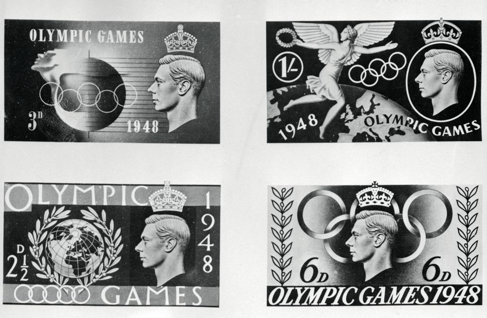 four british stamps commemorating olympic games
