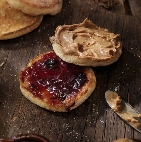 Toasted English Muffin with Peanut Butter and Jam