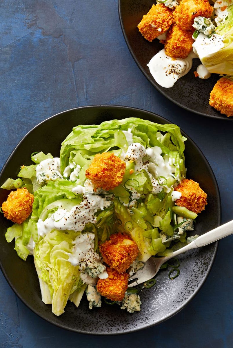 wedge salad with buffalo tofu croutons