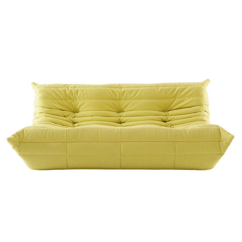 'Togo’ large settee in pale lemon yellow by Michel Ducaroy, Ligne Roset