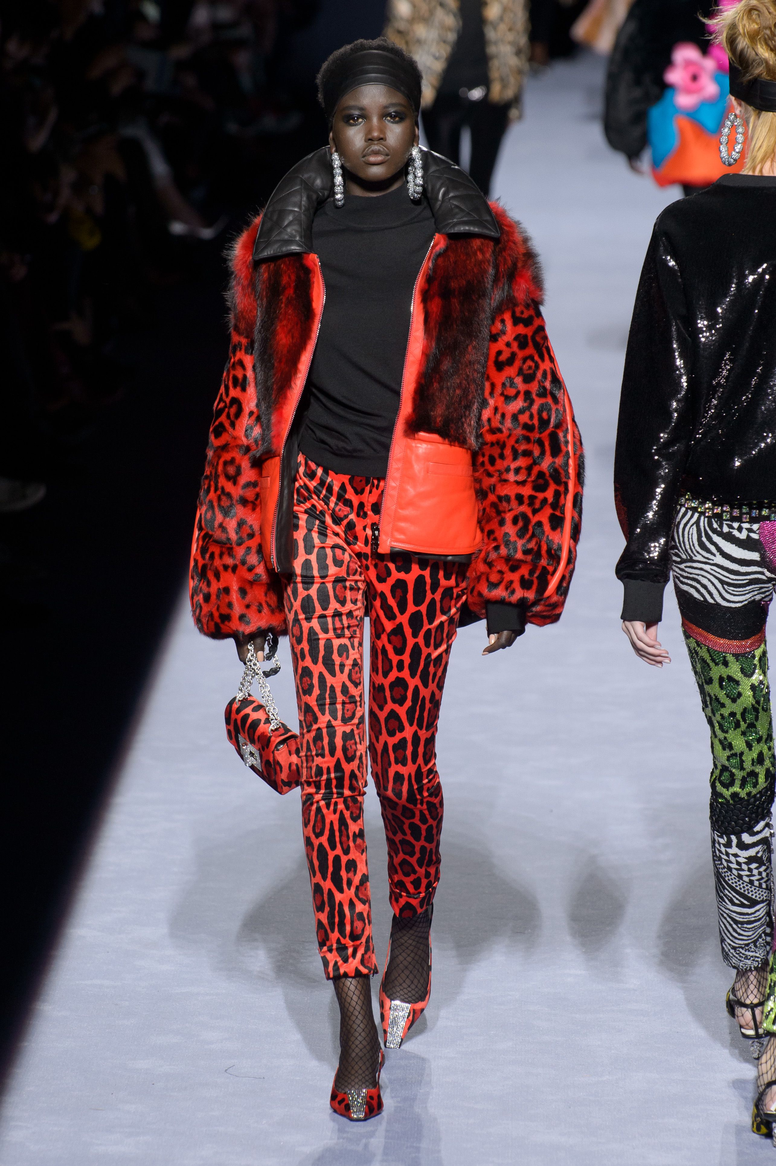 Tom Ford Leopard Print Leggings In Red/black