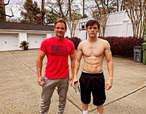tom holland shares shirtless picture with his trainer to instagram stories