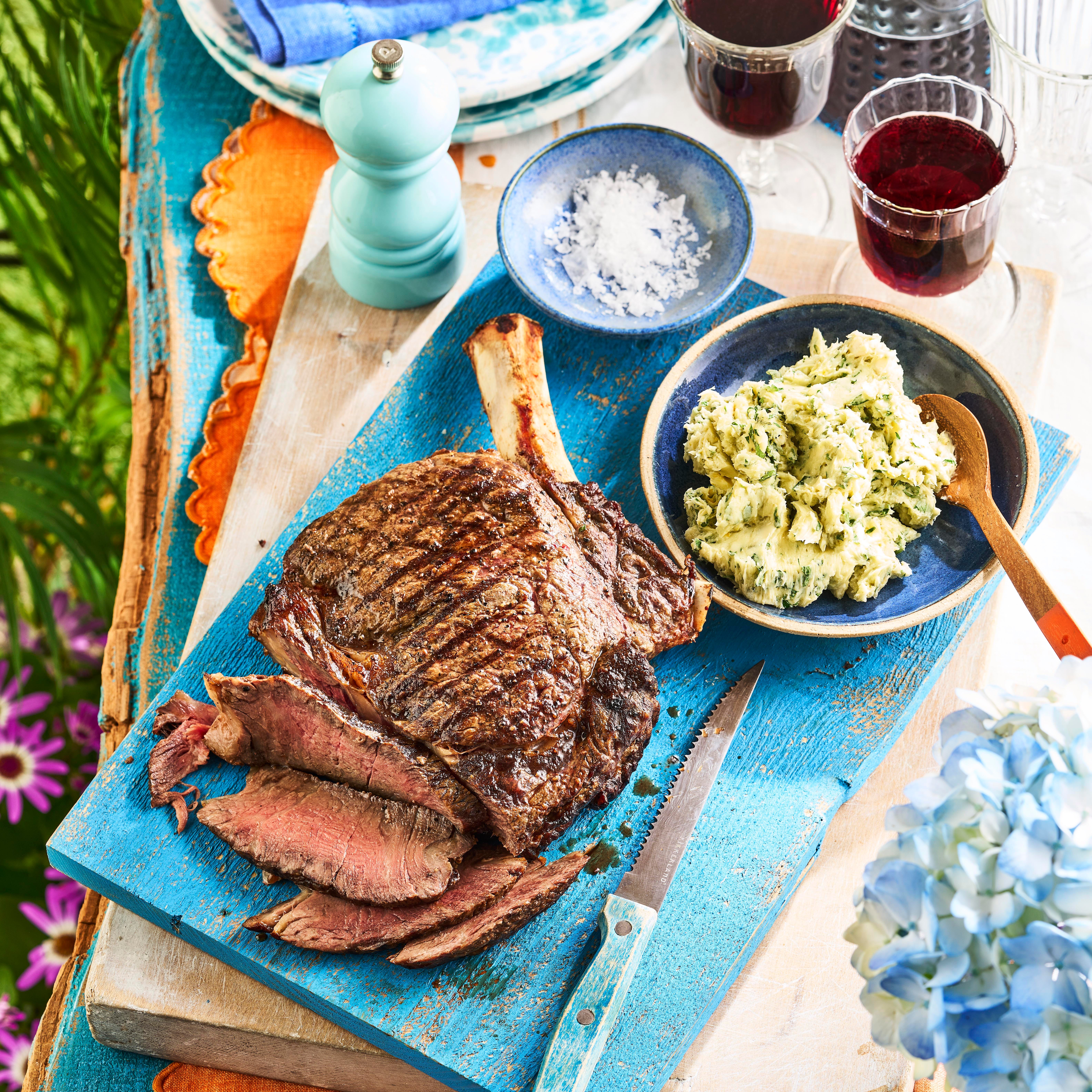 tomahawak steak with whipped blue cheese butter