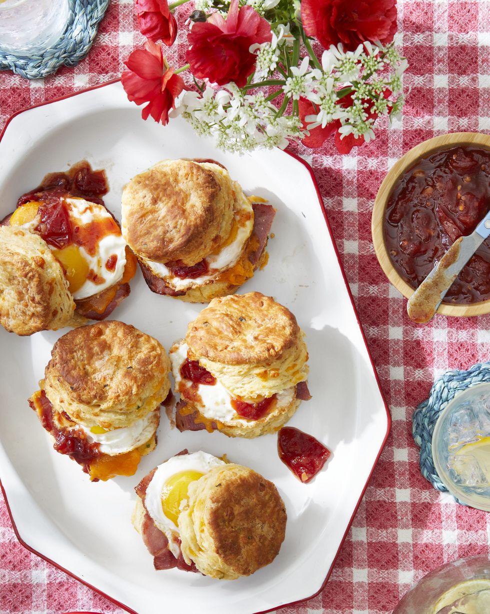 egg biscuit sandwiches with tomato jam