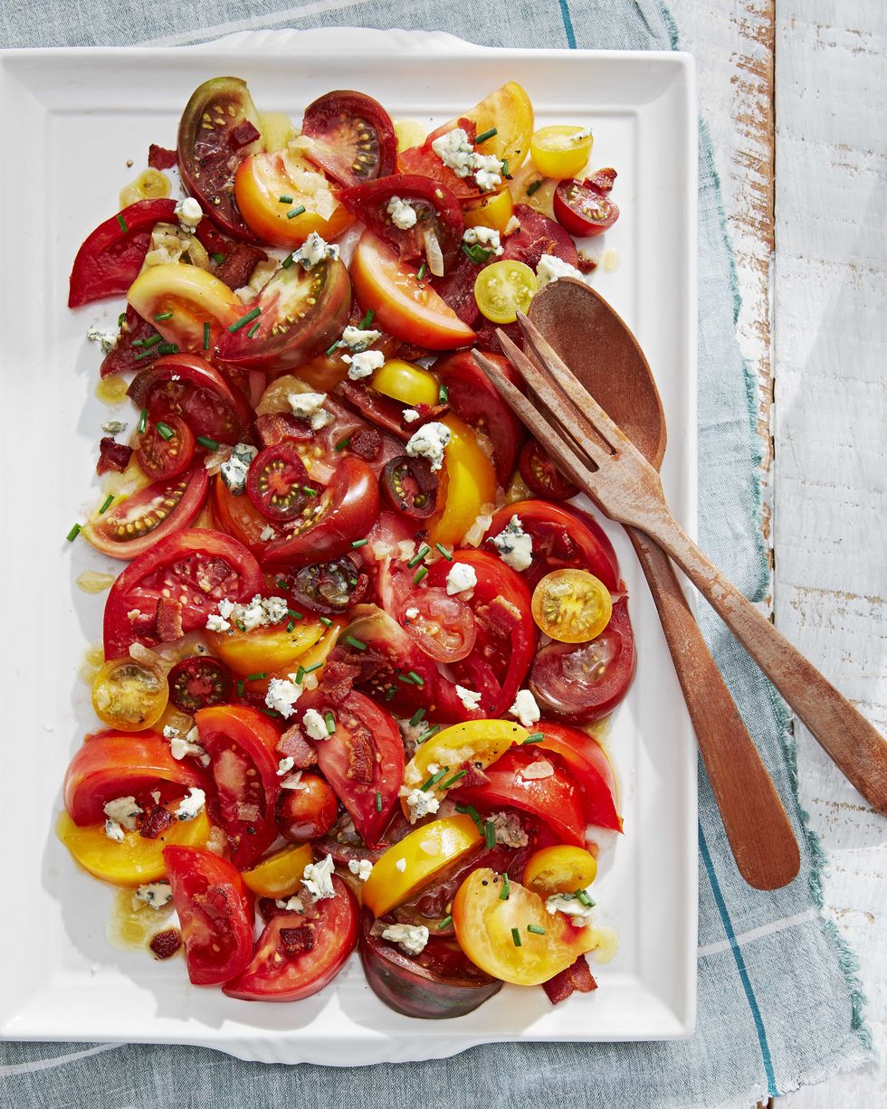 tomato salad with bacon vinaigrette and chopped chives