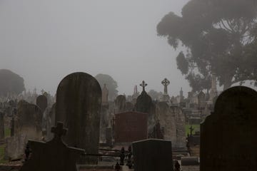 tombstones at cemetery against clear sky, melbourne, victoria, australia