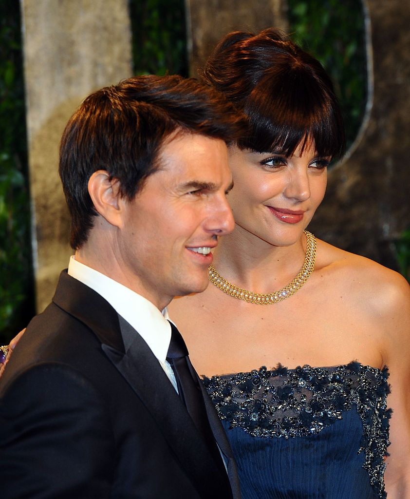 west hollywood, ca february 26 tom cruise l and katie holmes arrive at the vanity fair oscar party 2012, february 26, 2012 at the sunset tower hotel in west hollywood, california photo by anthony harveygetty images