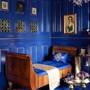 Blue, Room, Cobalt blue, Interior design, Wall, Furniture, Majorelle blue, Wallpaper, Living room, Still life, 
