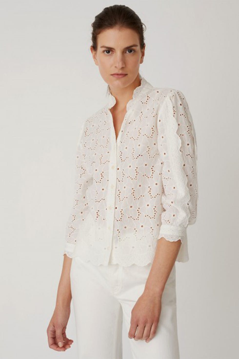 Clothing, White, Outerwear, Neck, Sleeve, Top, Blouse, Fashion, Beige, Waist, 