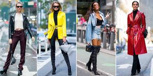 Clothing, Street fashion, Fashion, Footwear, Boot, Jeans, Yellow, Knee-high boot, Outerwear, Knee, 