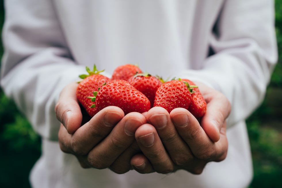 summer foods two hands holding strawberries