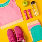 Top view, flat lay. Mockup. Sports and fitness background. Top view, flat lay. Mockup. Sports and fitness background.