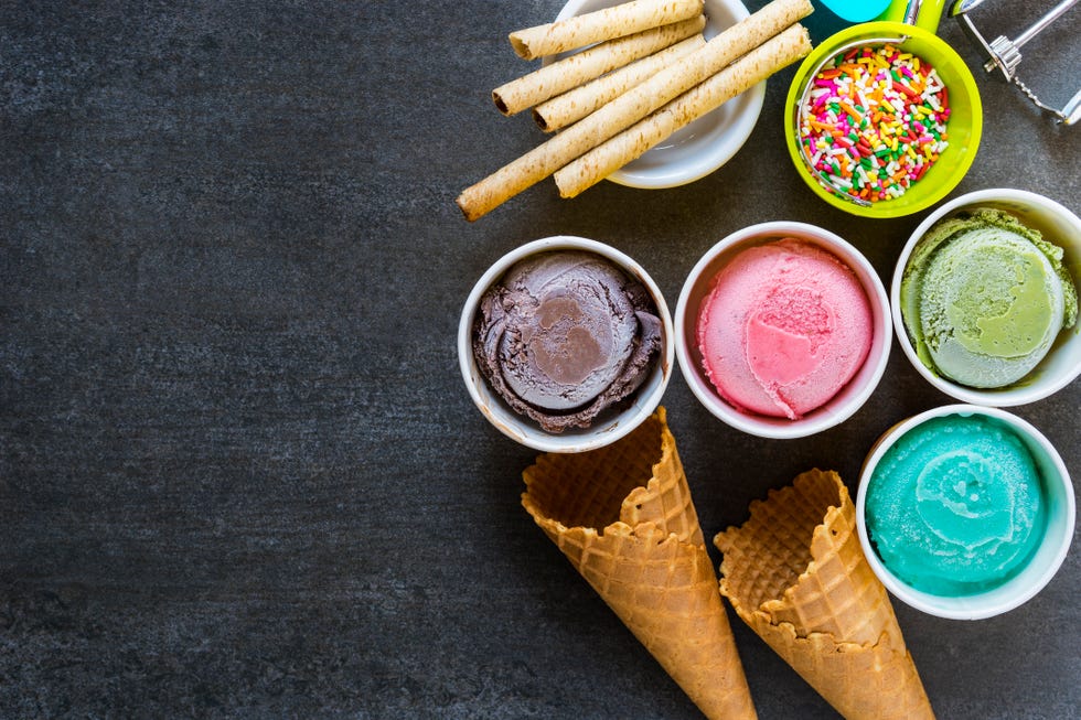 Top view Ice cream flavors in cup on blackground