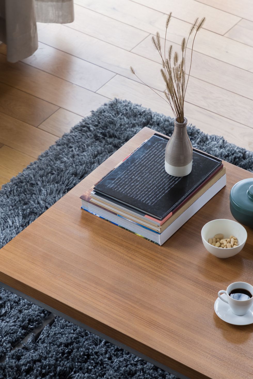top view on wooden coffee table
