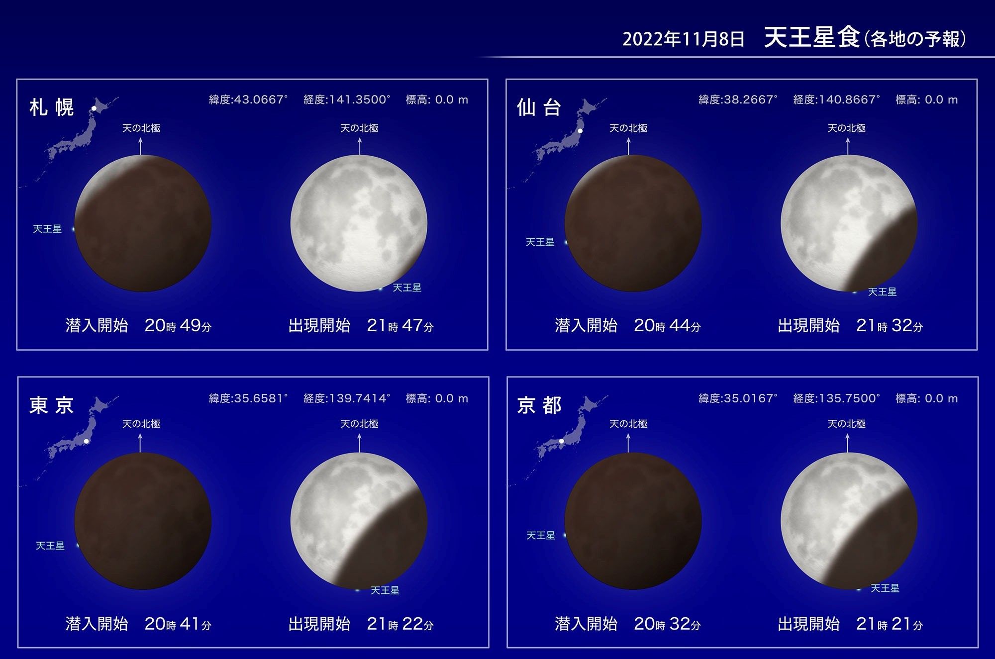 満月・皆既月食】11月8日は日本全国で観察できる皆既月食に！方角や 