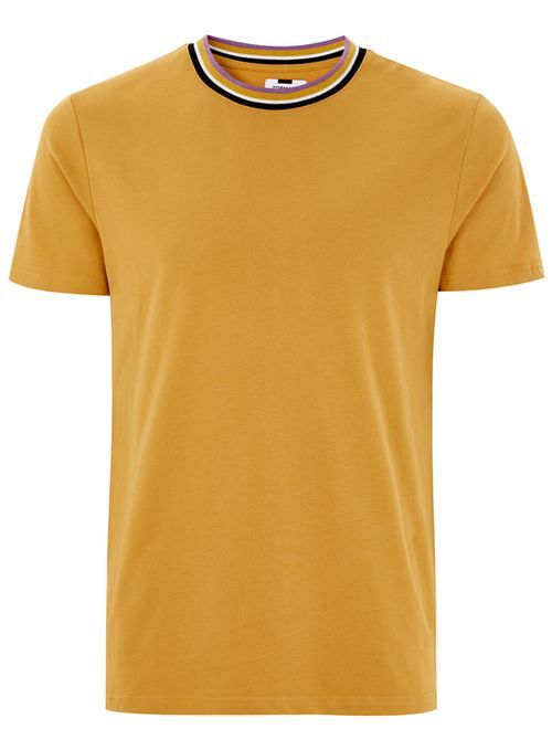 T-shirt, Clothing, Yellow, Sleeve, Orange, Active shirt, Neck, Top, Collar, 