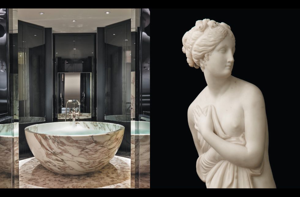 Sculpture, Classical sculpture, Room, Beauty, Marble, Statue, Art, Interior design, Bathroom, Stone carving, 