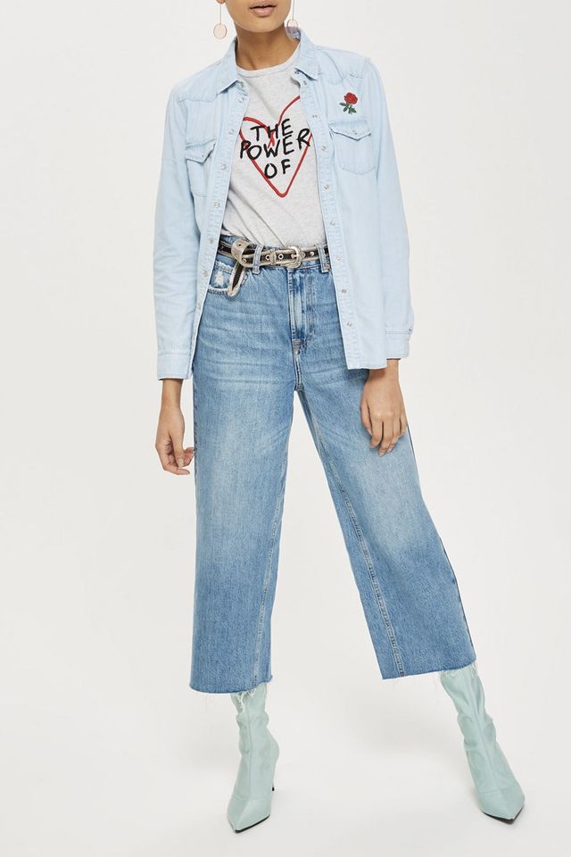 Topshop Petite Straight jeans in mid blue
