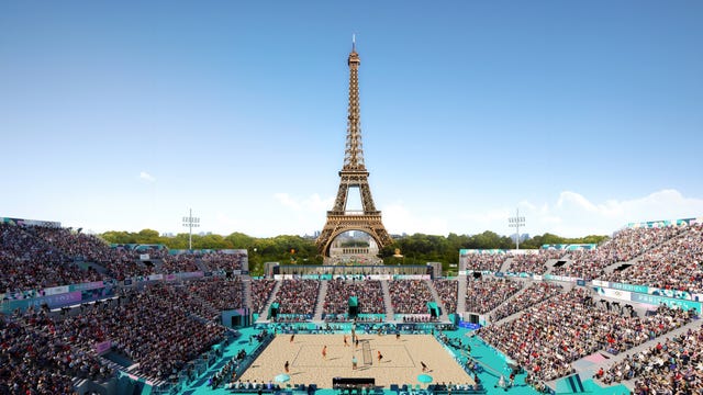 eiffel tower beach volleyball paris 2024 games