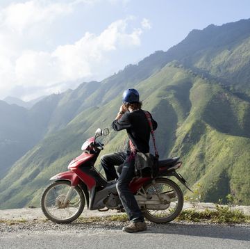 tourist travelling in the mountains near sapa vietnam