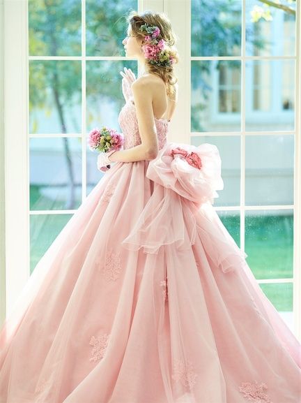 高品質！ カラードレス フランス風  ピンク 大きなリボン 花嫁レディース