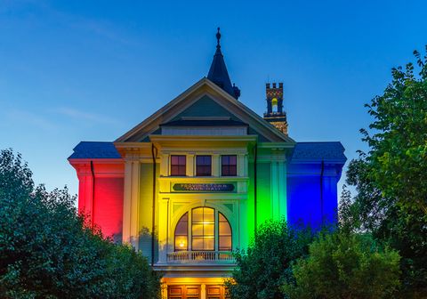 town hall of provincetown massachusetts august 2017 at the end of cape cod provincetown has a large gay population of residents and tourists