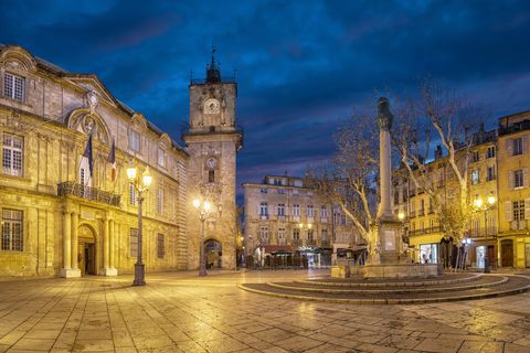 town hall square at dusk in aix en provence france