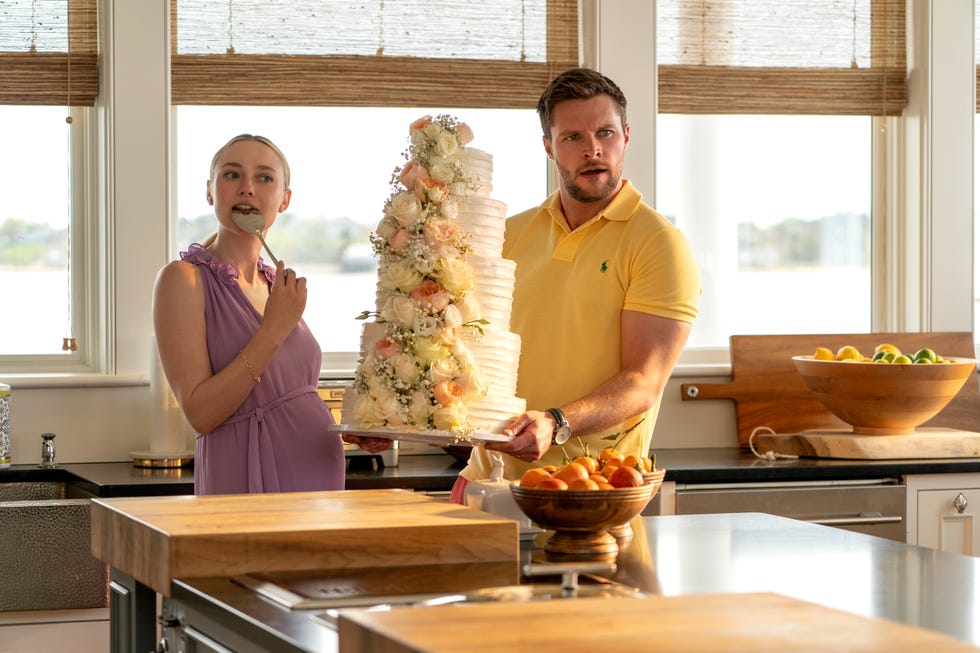 the perfect couple l to r dakota fanning as abby winbury, jack reynor as thomas winbury in episode 104 of the perfect couple cr seacia pavao netflix 2024