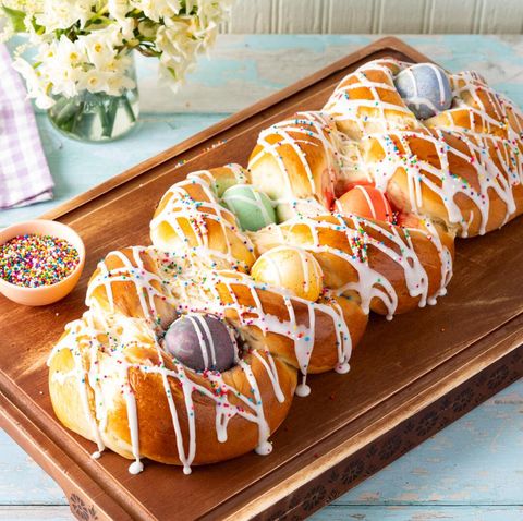 easter bread with colorful eggs