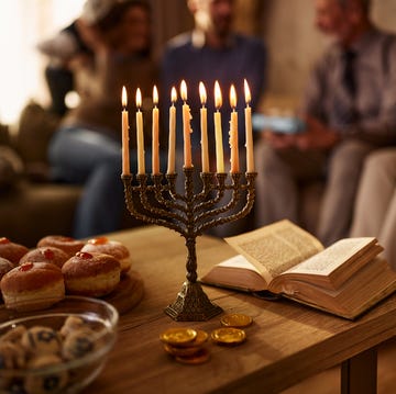 Traditional food and menorah for Hanukkah. traditional food and menorah for hanukkah