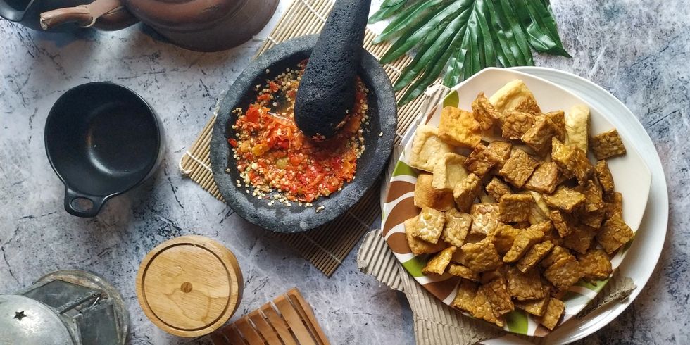 traditional food indonesian tempe and chili sauce from indonesia