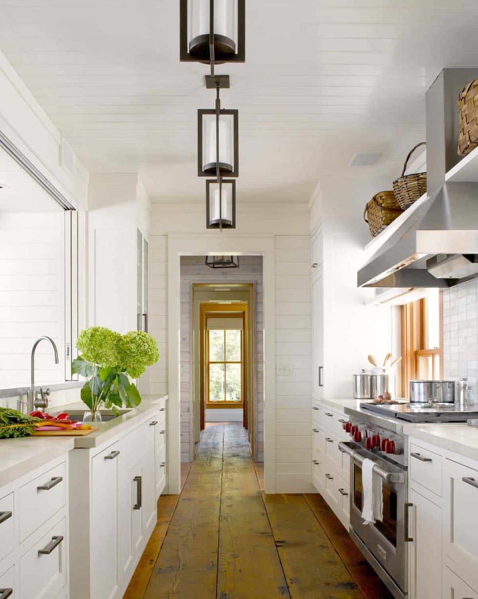 traditional galley kitchen with rustic hardwood floors from galley kitchen design ideas