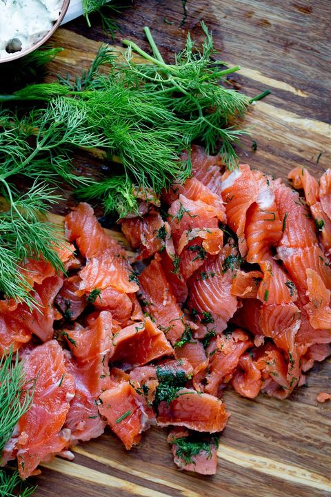 cured salmon on board with dill