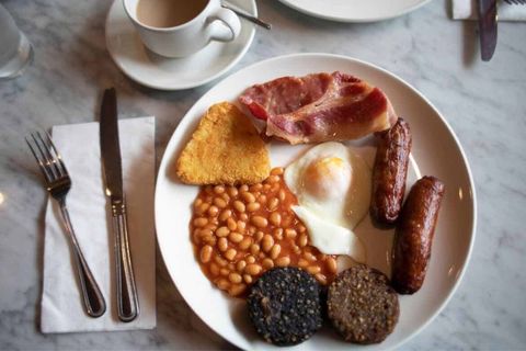 traditional irish food dishes traditional irish breakfast with sausage eggs and coffee