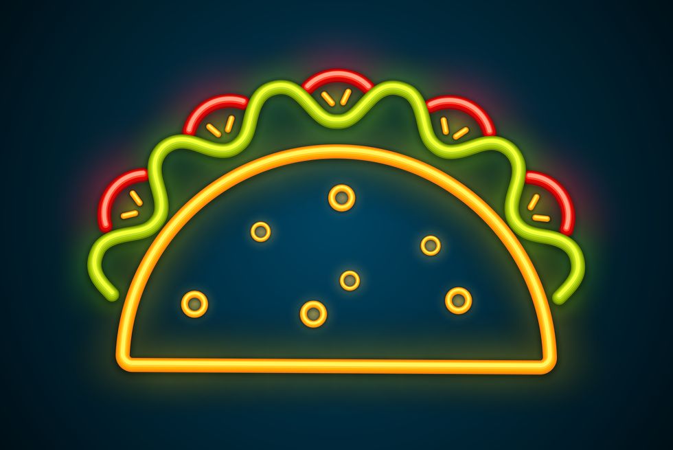 traditional mexican taco advertising neon sign