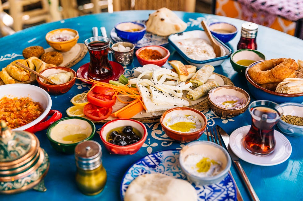 traditional turkish breakfast served in a restaurant