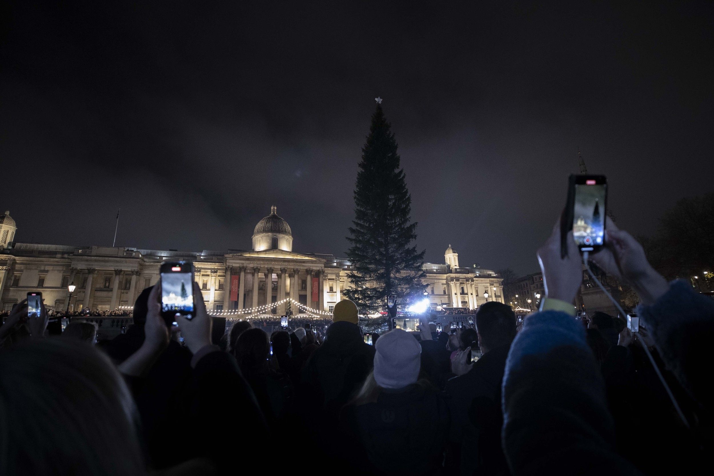 The Trafalgar Square Christmas Tree Lights Up London