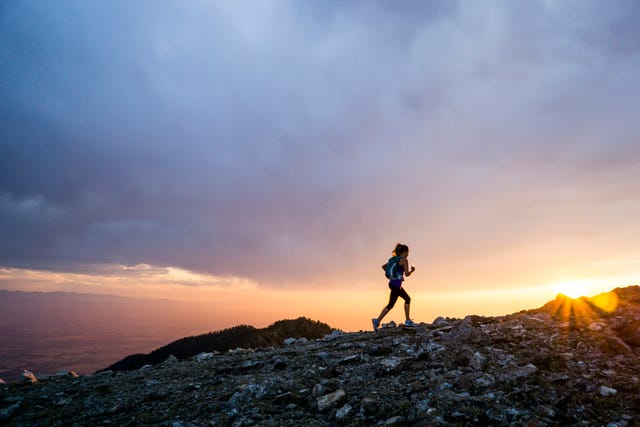 trail running at sunset