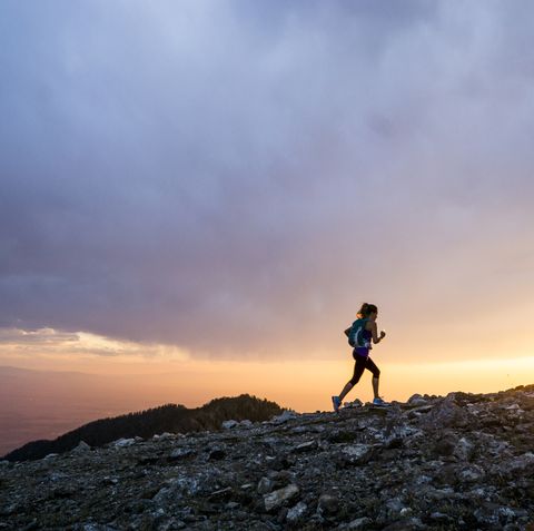 trail running at sunset