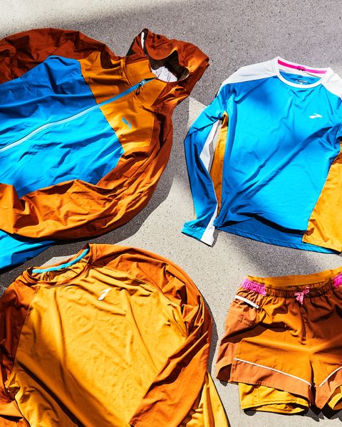 orange and blue running gear