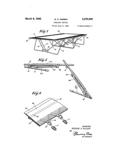 the patent for the trampoline filed in 1945