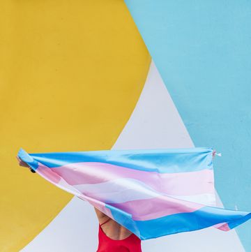 persona sosteniendo una bandera trans