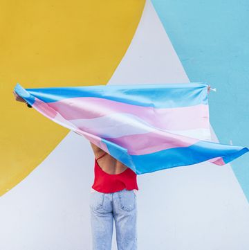 persona sosteniendo una bandera trans