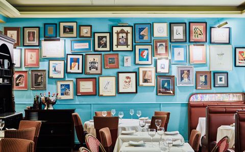 Blue, Turquoise, Wall, Room, Green, Interior design, Teal, Table, Furniture, Restaurant, 